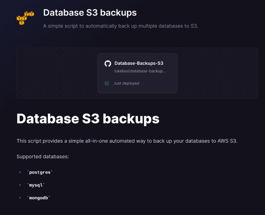 Database S3 backups showcase